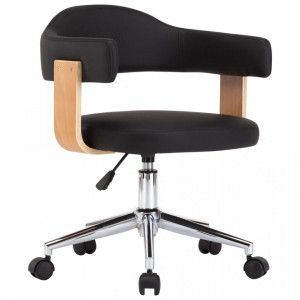 Scaun de birou pivotant, negru, lemn curbat și piele ecologică - Img 2