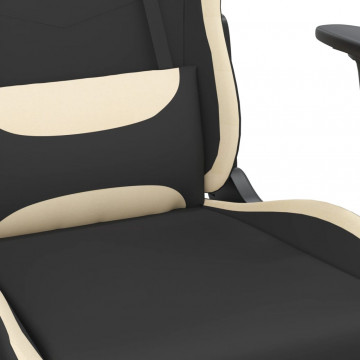Scaun de gaming cu masaj/suport picioare, negru și crem, textil - Img 6