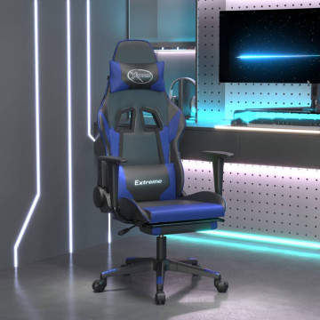 Scaun de gaming cu suport picioare, negru/albastru, piele eco - Img 1