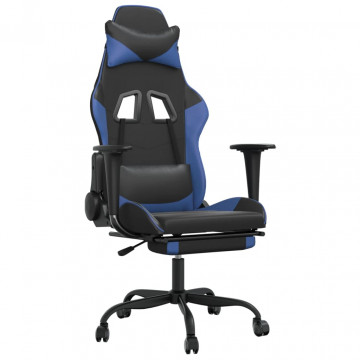 Scaun de gaming cu suport picioare, negru/albastru, piele eco - Img 2