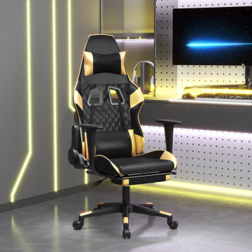 Scaun de gaming cu suport picioare negru/auriu, piele ecologică - Img 1