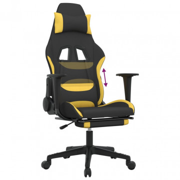Scaun de gaming cu suport picioare, negru și galben, textil - Img 7