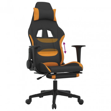 Scaun de gaming cu suport picioare, negru și oranj, textil - Img 7