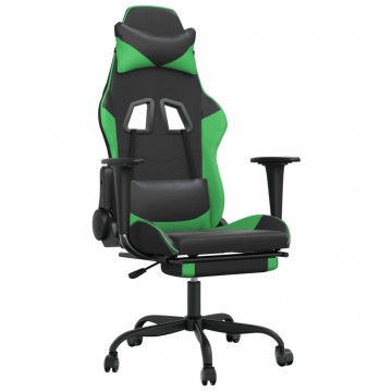 Scaun de gaming cu suport picioare negru/verde, piele ecologică - Img 2