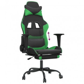 Scaun de gaming cu suport picioare negru/verde, piele ecologică - Img 7