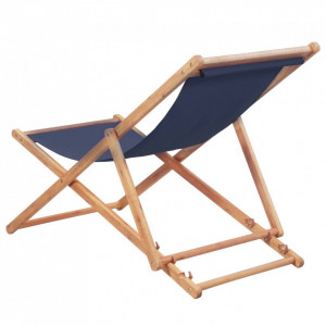 Scaun de plajă pliabil, albastru, textil și cadru din lemn - Img 2