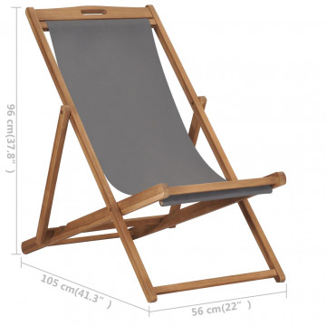 Scaun de plajă pliabil, gri, lemn masiv de tec - Img 7