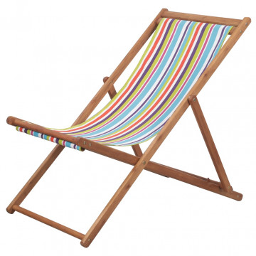Scaun de plajă pliabil, multicolor, textil și cadru din lemn - Img 1