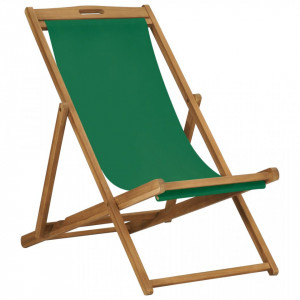Scaun de plajă pliabil, verde, lemn masiv de tec - Img 1