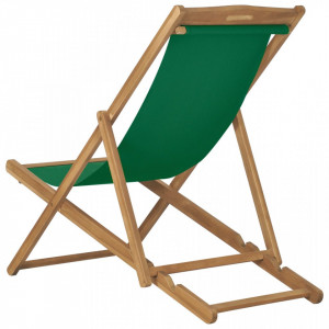 Scaun de plajă pliabil, verde, lemn masiv de tec - Img 4