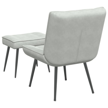 Scaun de relaxare cu taburet, gri deschis, catifea - Img 6