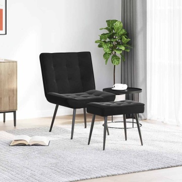 Scaun de relaxare cu taburet, negru, catifea - Img 3