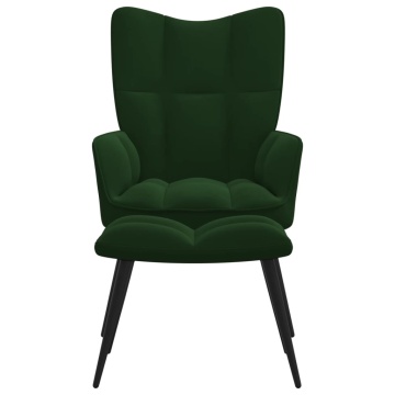 Scaun de relaxare cu taburet, verde închis, catifea - Img 2