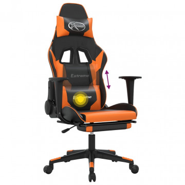Scaun gaming masaj/suport picioare, negru/portocaliu, piele eco - Img 7