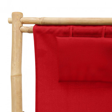Scaun pliabil, roșu, bambus și pânză - Img 6