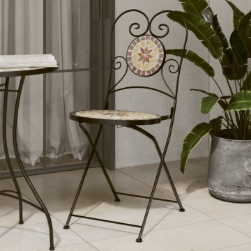 Scaune de bistro pliabile, 2 buc., cărămiziu și alb, ceramică - Img 1