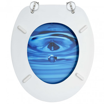 Scaune WC cu capac, 2 buc., albastru, MDF, model strop de apă - Img 5