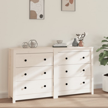 Servantă, alb, 140x35x80 cm, lemn masiv de pin - Img 1