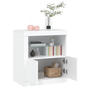 Servantă cu lumini LED, alb, 60,5x37x67 cm - Img 8