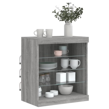 Servantă cu lumini LED, gri sonoma, 60,5x37x67 cm - Img 4
