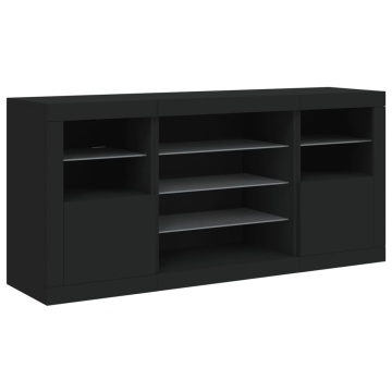 Servantă cu lumini LED, negru, 142,5x37x67 cm - Img 8