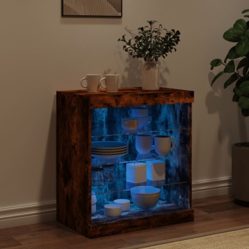 Servantă cu lumini LED, stejar fumuriu, 60,5x37x67 cm - Img 3