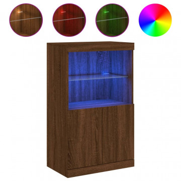 Servantă cu lumini LED, stejar maro, 60,5x37x100 cm - Img 2