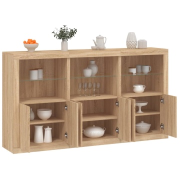Servantă cu lumini LED, stejar sonoma, 181,5x37x100 cm - Img 1