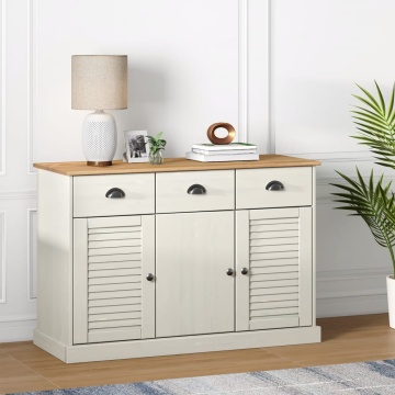 Servantă cu sertare VIGO, alb, 113x40x75 cm, lemn masiv de pin - Img 1