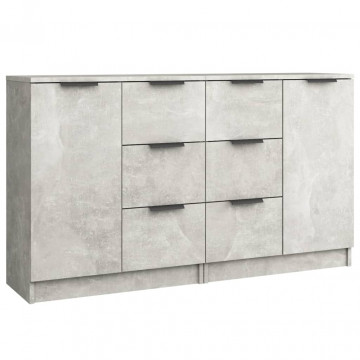 Servante, 2 buc., gri beton, 60x30x70 cm, lemn prelucrat - Img 2