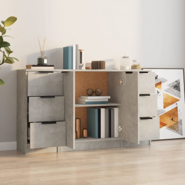 Servante, 3 piese, gri beton, lemn prelucrat - Img 3
