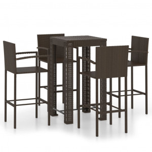 Set bar exterior cu cotieră, 5 piese, maro, poliratan - Img 1