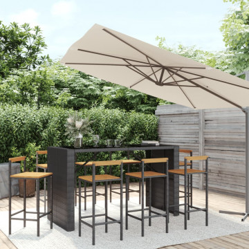 Set bar pentru grădină, 9 piese, negru, poliratan/lemn acacia - Img 1