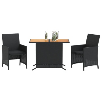 Set bistro cu perne, 3 piese, negru, poliratan - Img 3