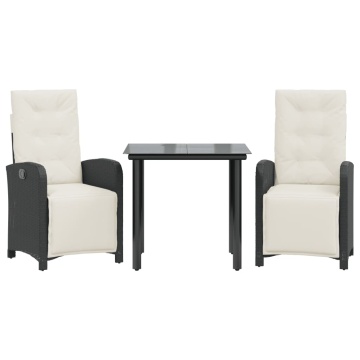 Set bistro cu perne, 3 piese, negru, poliratan - Img 2