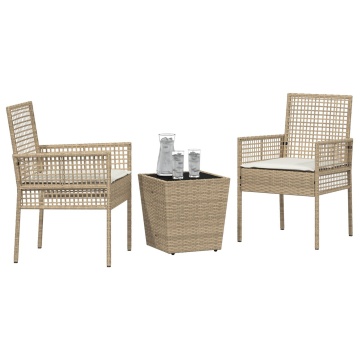Set bistro de grădină, 3 piese, cu perne, bej, poliratan - Img 3