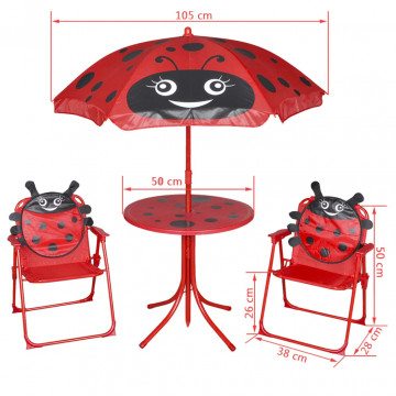 Set bistro pentru copii de grădină, cu umbrelă, 3 piese, roșu - Img 5