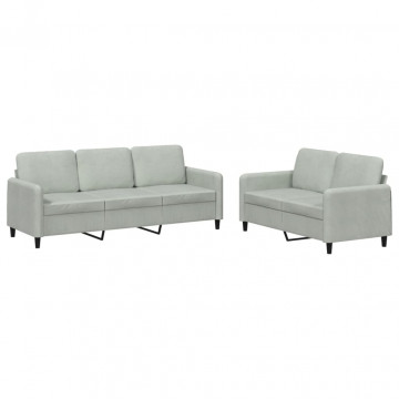 Set canapea, 2 piese, gri deschis, catifea - Img 2