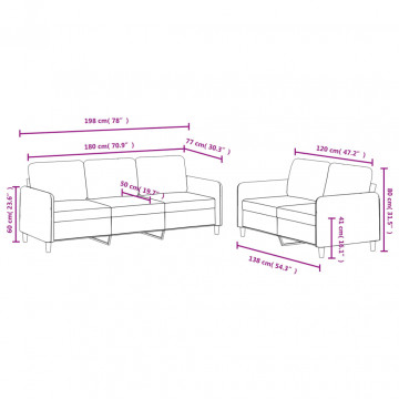 Set canapea, 2 piese, gri deschis, catifea - Img 6