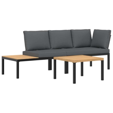 Set canapea de grădină, 3 piese, cu perne, negru, aluminiu - Img 2
