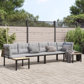 Set canapea de grădină, 4 piese, cu perne, negru, oțel vopsit - Img 1