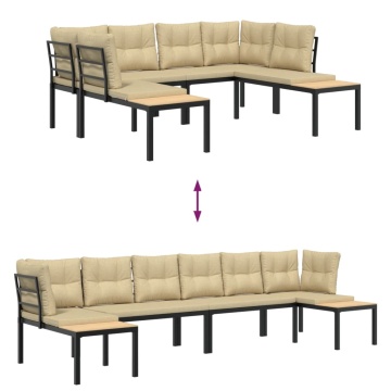 Set canapea de grădină, 4 piese, cu perne, negru, oțel vopsit - Img 4