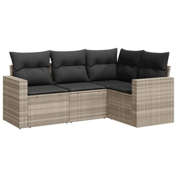 Set canapea de grădină cu perne, 4 piese, gri deschis poliratan - Img 2