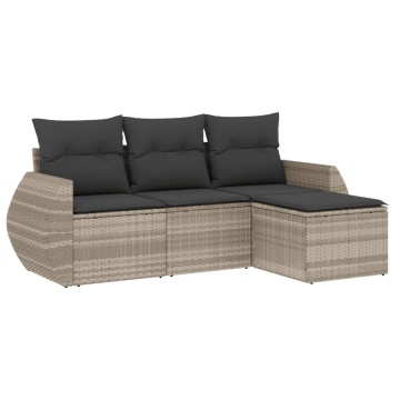 Set canapea de grădină cu perne, 4 piese, gri deschis poliratan - Img 2