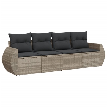 Set canapea de grădină cu perne, 4 piese, gri deschis poliratan - Img 2
