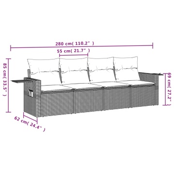 Set canapea de grădină cu perne, 4 piese, gri deschis poliratan - Img 3