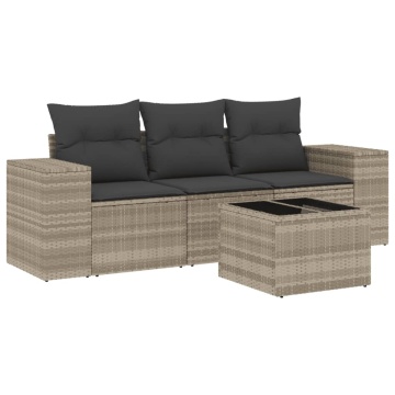 Set canapea de grădină cu perne, 4 piese, gri deschis poliratan - Img 2