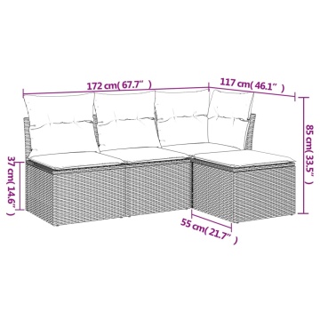 Set canapea de grădină cu perne, 4 piese, gri deschis poliratan - Img 3