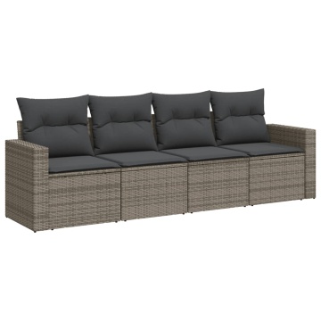 Set canapea de grădină cu perne, 4 piese, gri, poliratan - Img 2
