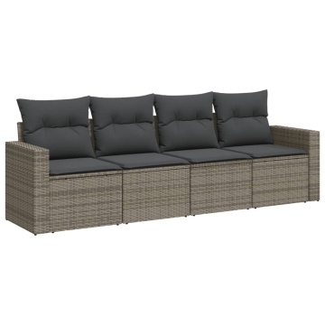 Set canapea de grădină cu perne, 4 piese, gri, poliratan - Img 2